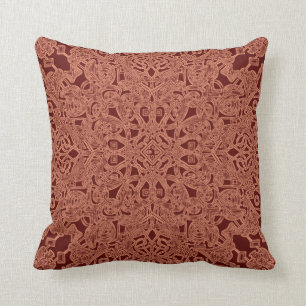 Maroon throw pillow. Floral psychedelic design Cushion