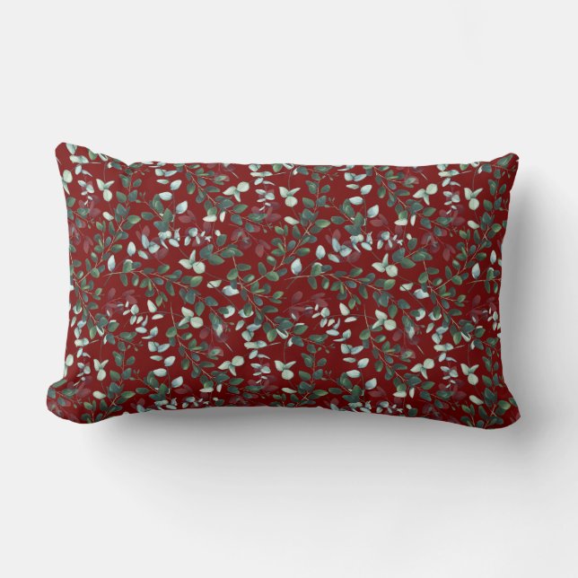 Maroon Tiny Leaf Print  Lumbar Throw Pillow (Front)