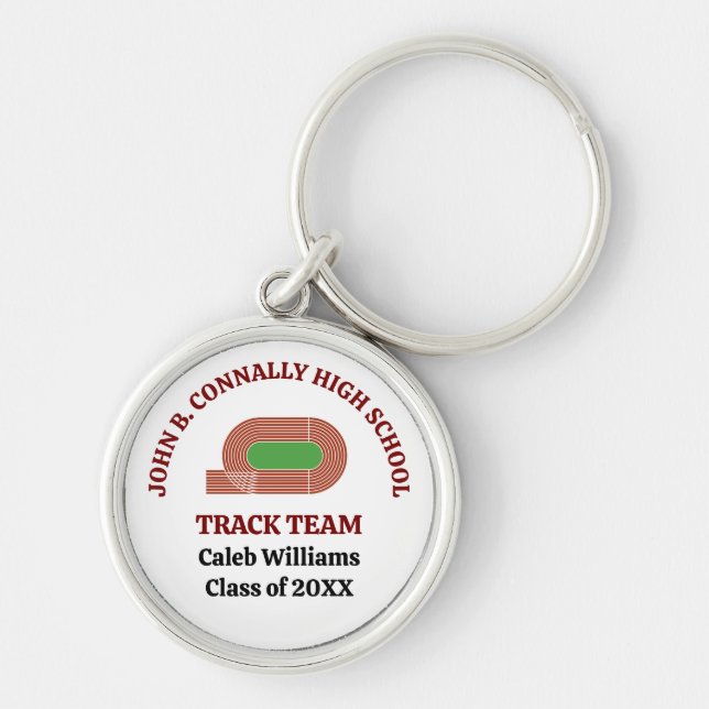 Maroon Track Team Custom High School Runner Key Ring (Front)