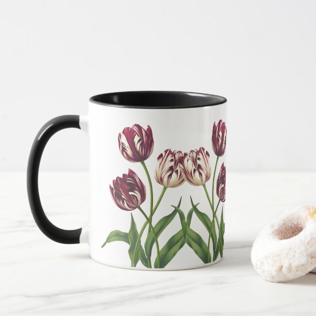 Maroon Tulips Mug (With Donut)