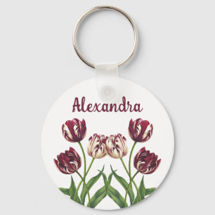 Maroon Tulips With Name Key Ring