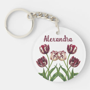 Maroon Tulips With Name Key Ring