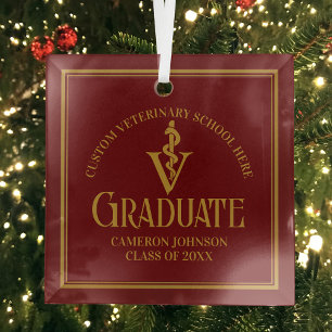 Maroon Veterinary School Graduation Christmas Glass Tree Decoration