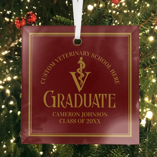 Maroon Veterinary School Graduation Christmas Glass Tree Decoration (Creator Uploaded)