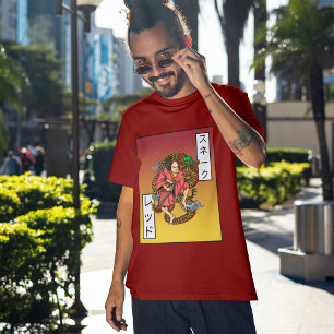 Maroon Vintage Chinese Dragon And Samurai Katana  T-Shirt