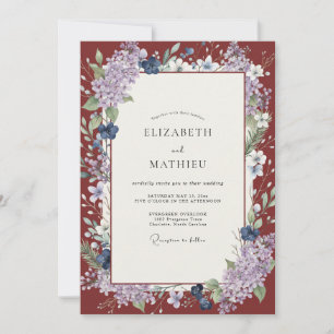 Maroon Violet Wisteria Wedding Invitation
