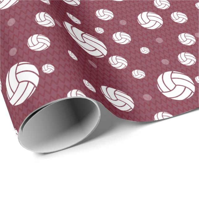 Maroon Volleyball Chevron Patterned Wrapping Paper (Roll Corner)