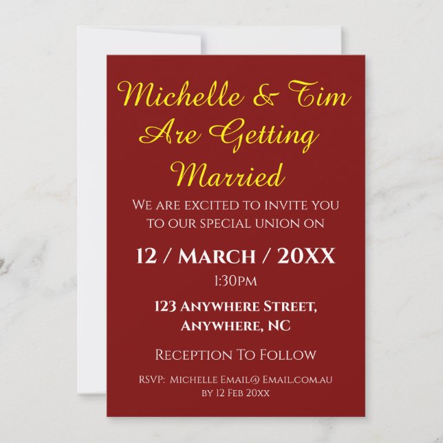 Maroon Wedding Invitation | Elegant  (Front)