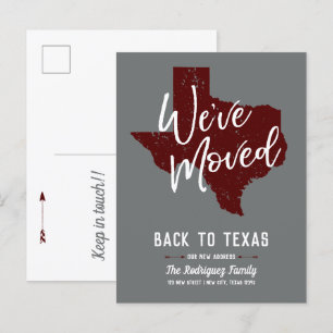 Maroon We've Moved - Texas Announcement Postcard