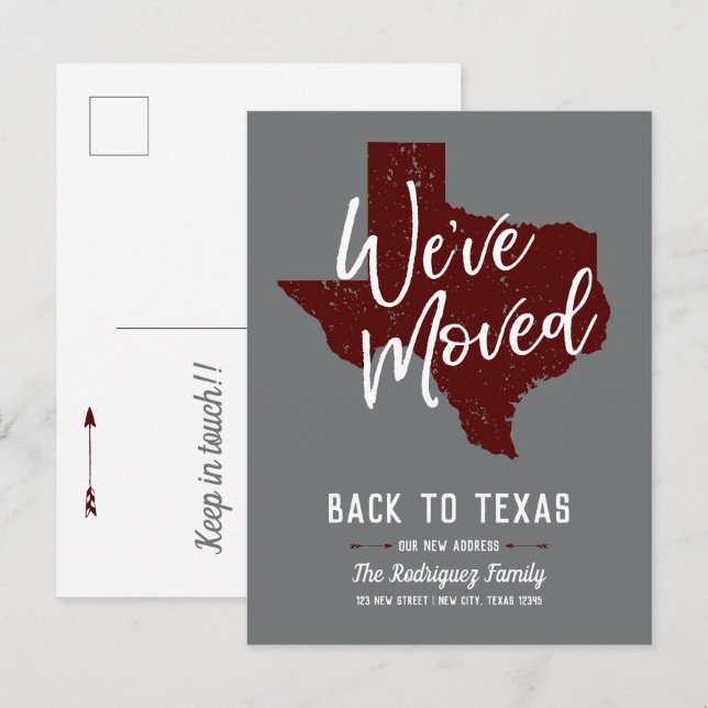 Maroon We've Moved - Texas Announcement Postcard (Front/Back)