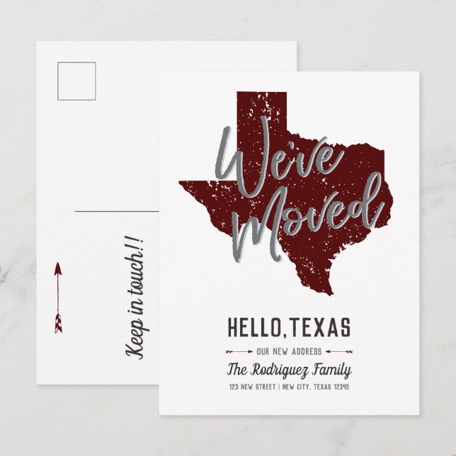 Maroon We've Moved - Texas Announcement Postcard (Front/Back)