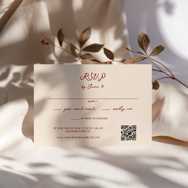 Maroon Whimsical Handwritten Wedding  RSVP Card (Creator Uploaded)