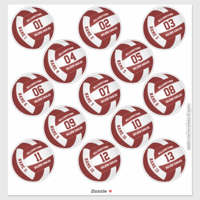 maroon white 13 custom players names volleyball (Sheet)