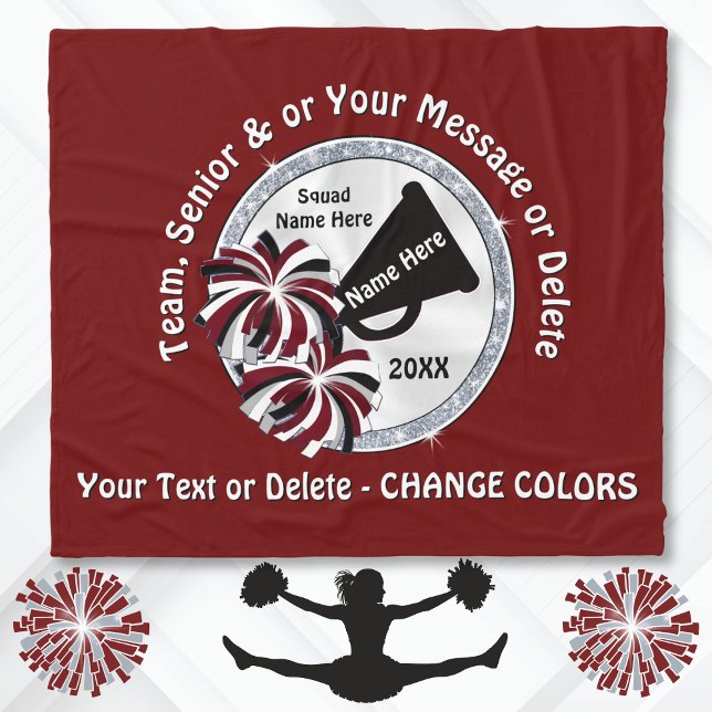 Maroon, White, Black Custom Cheer Blankets (Personalized Cheerleading Blankets. Senior Night Cheer Gifts. Cheer Squad Gift Ideas. Maroon, Silver)