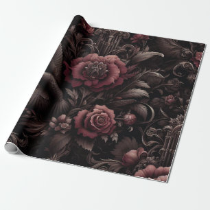 Maroon, White, Black Floral Gift Wrapping Paper 