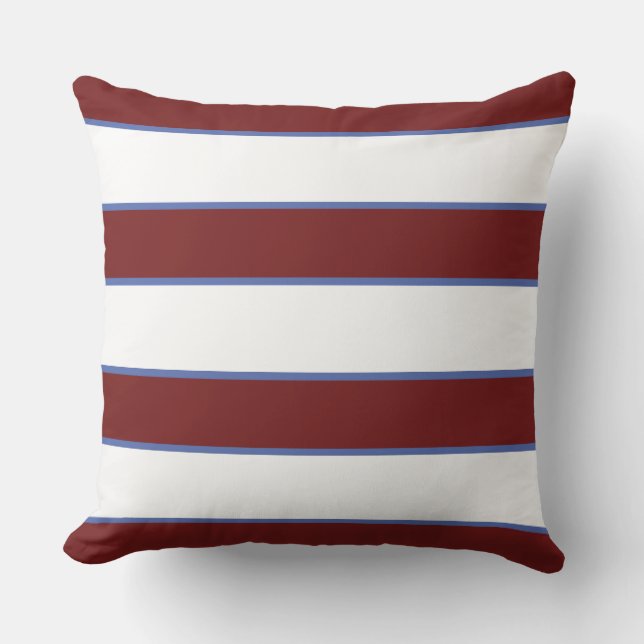 Maroon White Blue Nautical Elegant Modern Stripes Cushion (Front)