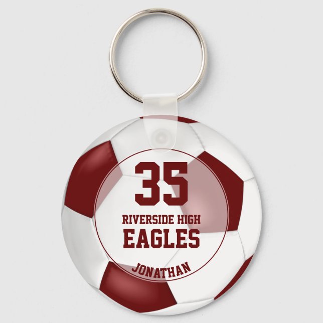 maroon white boys' soccer school team colours key ring (Front)