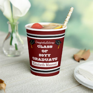 Maroon  White Congratulations Graduate Graduation Paper Cups