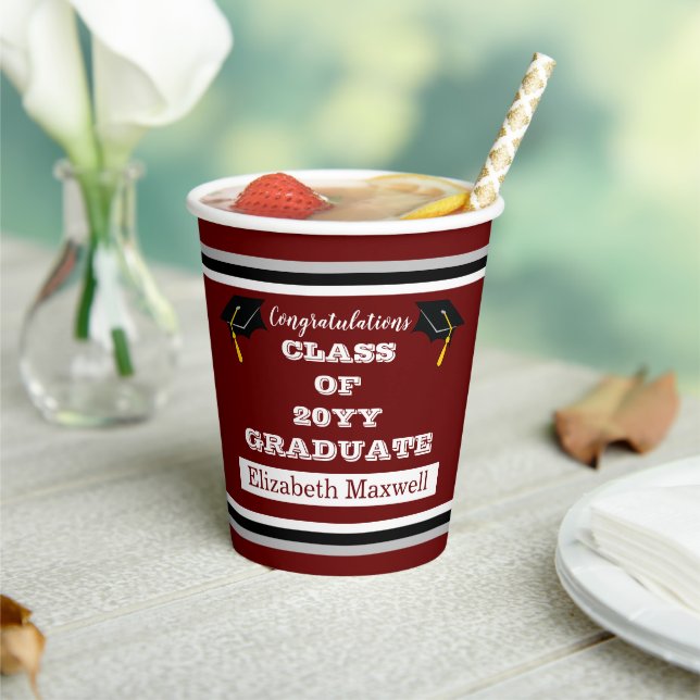 Maroon |White Congratulations Graduate Graduation Paper Cups (Insitu)
