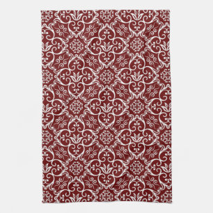 Maroon & White Damask Kitchen Towel
