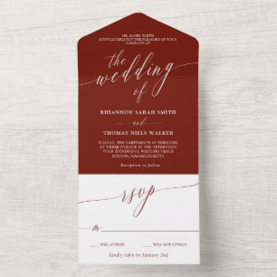 Maroon White Delicate Calligraphy Wedding All In One Invitation