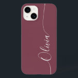 Maroon White Elegant Calligraphy Script Name Case-Mate iPhone 14 Case<br><div class="desc">Maroon Elegant White Calligraphy Script Custom Personalised Name iPhone 14 Smart Phone Cases features a modern and trendy simple and stylish design with your personalised name in elegant hand written calligraphy script typography on a maroon background. Designed by ©Evco Studio www.zazzle.com/store/evcostudio</div>