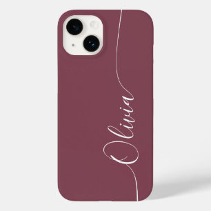 Maroon White Elegant Calligraphy Script Name Case-Mate iPhone 14 Case