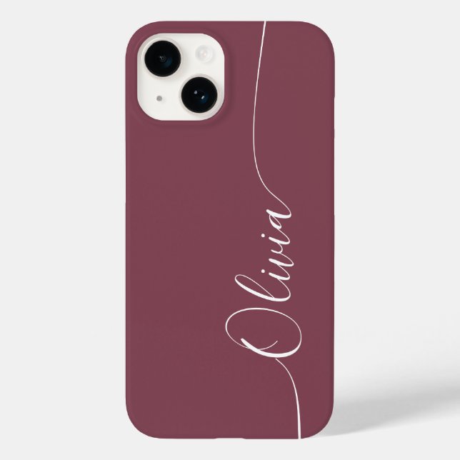 Maroon White Elegant Calligraphy Script Name Case-Mate iPhone Case (Back)