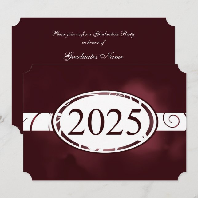 Maroon & White Floral Button 2025 Graduation Party Invitation (Front/Back)