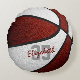 maroon white girls boys sporty basketball round cushion