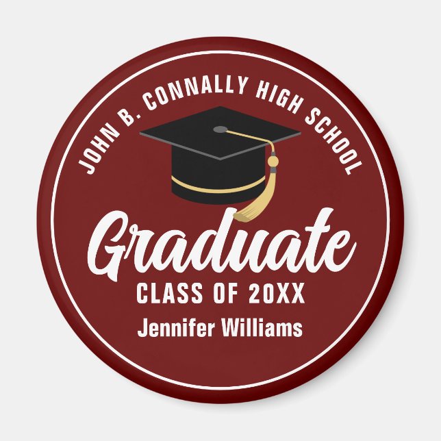 Maroon White Graduate Custom 2025 Graduation Party Magnet (Front)