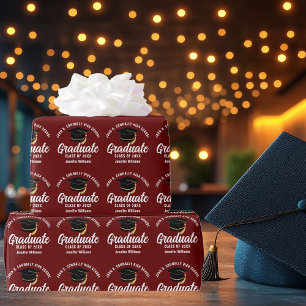 Maroon White Graduate Custom 2026 Graduation Wrapping Paper