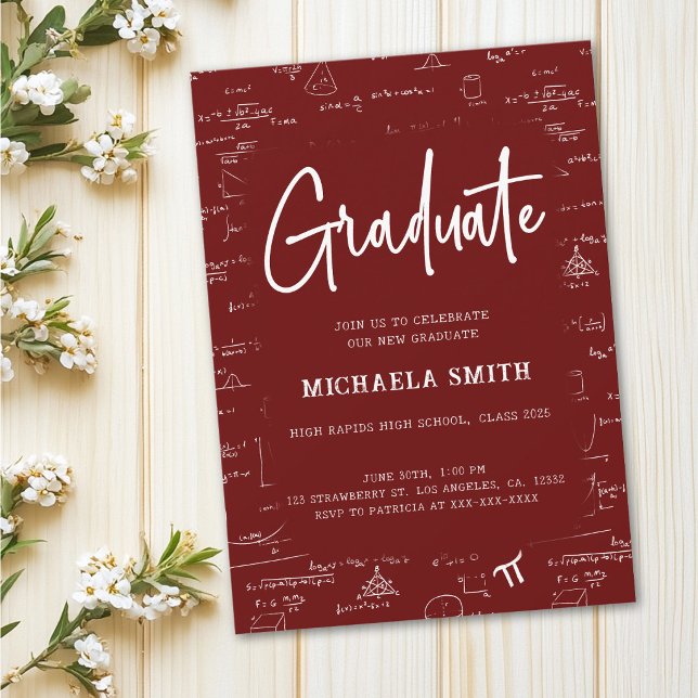 Maroon White Graduate Math Graduation Invitation (Creator Uploaded)