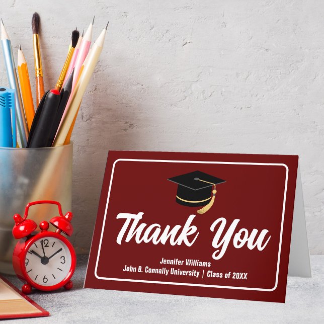Maroon White Graduate Personalised 2025 Graduation Thank You Card (Creator Uploaded)