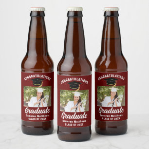 Maroon White Graduate Photo 2025 Graduation Party Beer Bottle Label