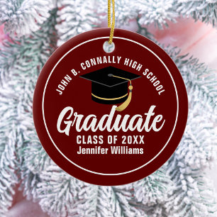 Maroon White Graduation Custom 2025 Graduate Ceramic Tree Decoration