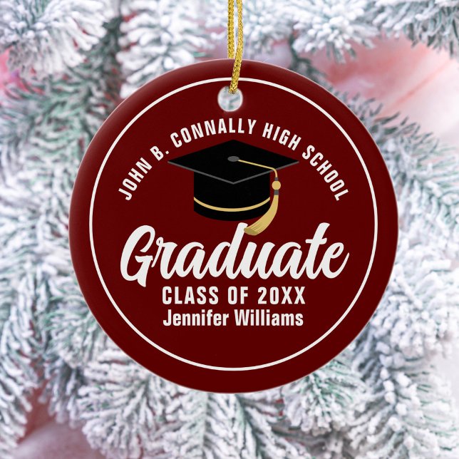 Maroon White Graduation Custom 2025 Graduate Ceramic Tree Decoration (Creator Uploaded)