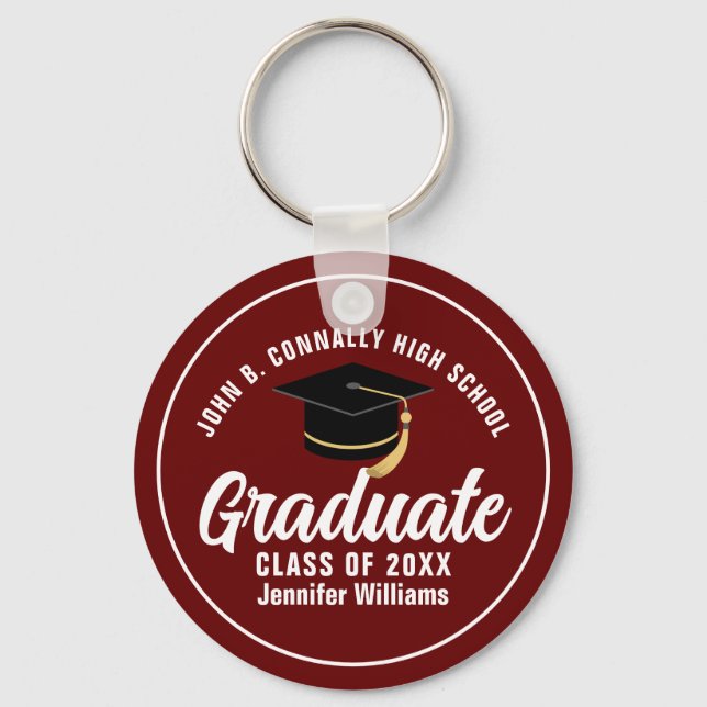 Maroon White Graduation Custom 2026 Graduate Key Ring (Front)