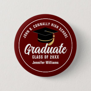 Maroon White Graduation Custom Graduate Keepsake 6 Cm Round Badge