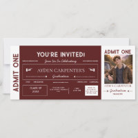 Maroon & White Graduation Faux Ticket |