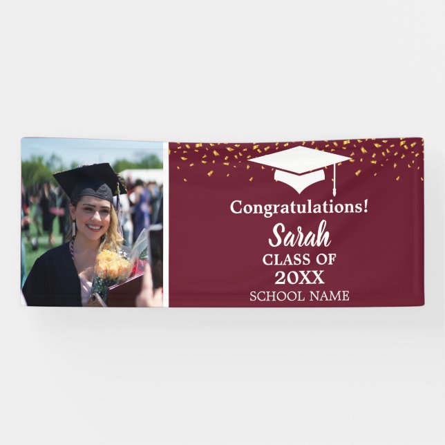 Maroon & White Graduation Photo Class Of 2025 Banner (Horizontal)