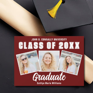 Maroon White Graduation Photo Collage Graduate Announcement