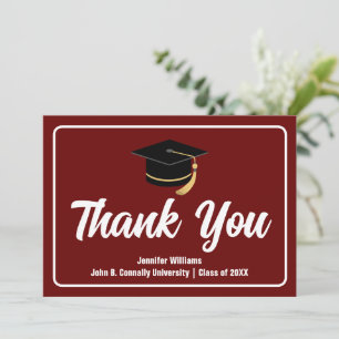 Maroon White Graduation Typography Custom Graduate Thank You Card