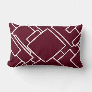 Maroon & White Modern Abstract Geometric Lumbar Cushion