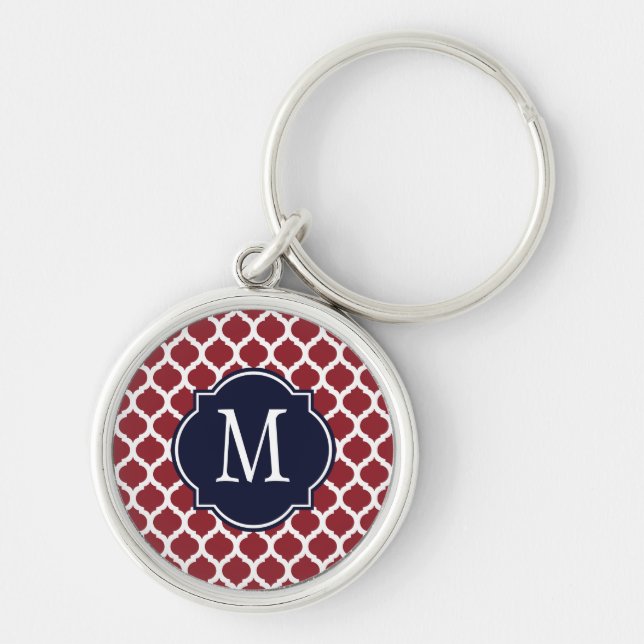 Maroon & White Moroccan Pattern Key Ring (Front)