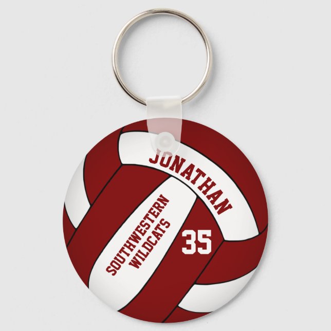maroon white personalised boys volleyball key ring (Front)