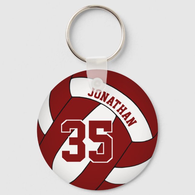 maroon white personalised boys' volleyball key ring (Front)