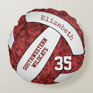 maroon white personalised girls volleyball round cushion