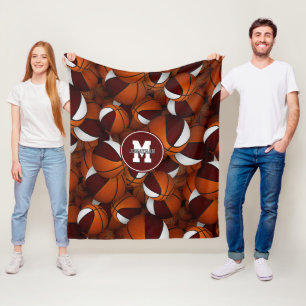 maroon white school colours boys girls basketball fleece blanket