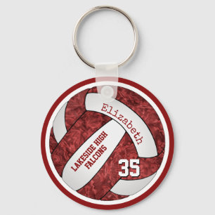 Maroon white school colours custom name volleyball key ring